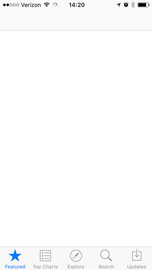 The only elements on the page are the default status bar at the top and the AppStore's main navigation buttons at the bottom.