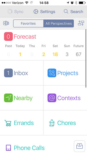 In OmniFocus, the progress spinner appears right inside the _Sync_ button. This is pretty neat, because the app automatically synchronizes its data regularly. A progress animation that appeared on the screen during each sync process, that could become extremely distracting.